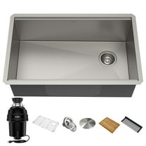 KRAUS Kore Workstation 32-inch Undermount 16 Gauge Single Bowl Stainless Steel Kitchen Sink with WasteGuard 1 HP Continuous Feed Garbage Disposal