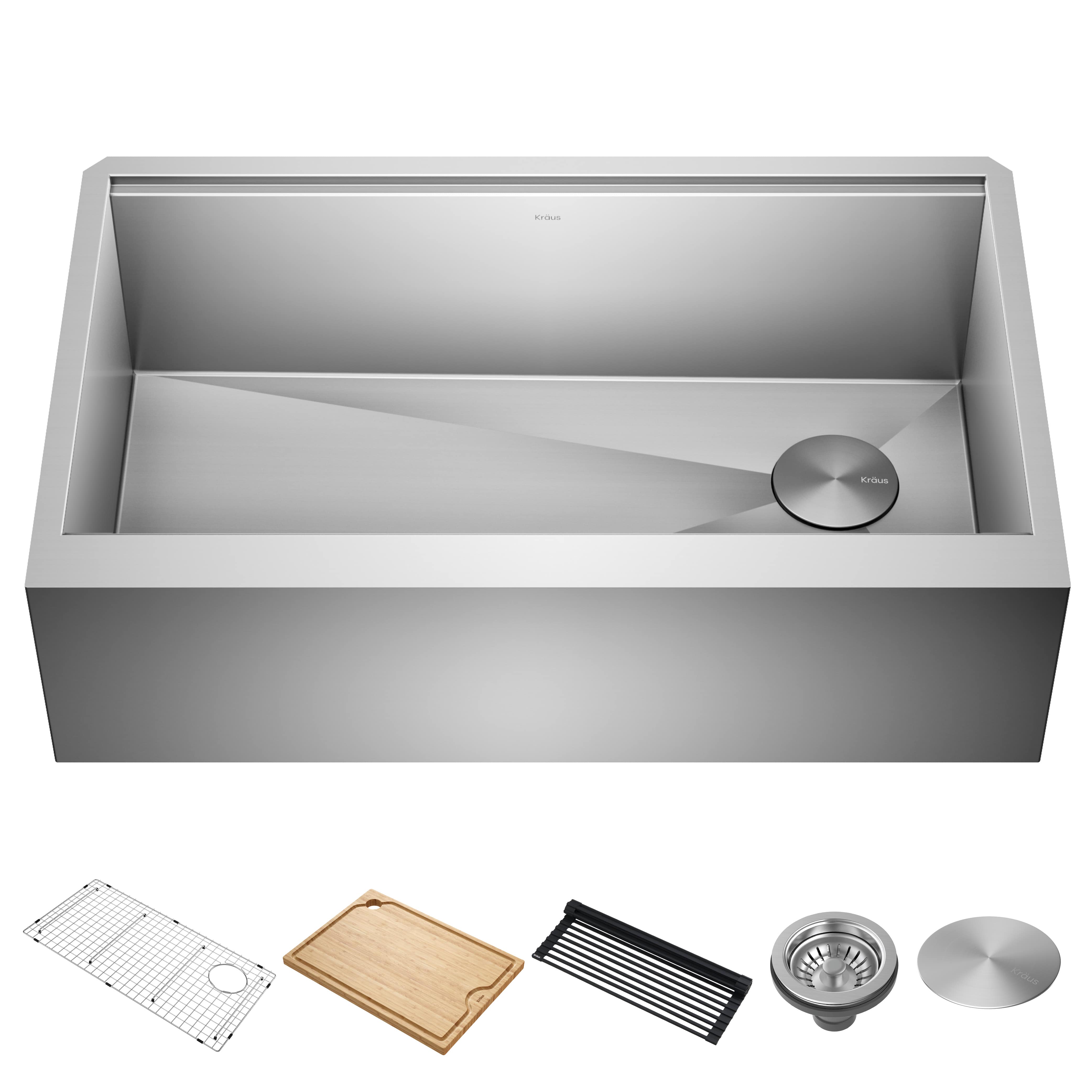 KRAUS Kore Workstation 33-inch Farmhouse Flat Apron Front 16 Gauge Single Bowl Stainless Steel Kitchen Sink with Accessories (Pack of 5) - image 1 of 16