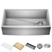 KRAUS Kore 36 Farmhouse Workstation 16 Gauge Single Bowl Stainless Steel Kitchen Sink with Accessories