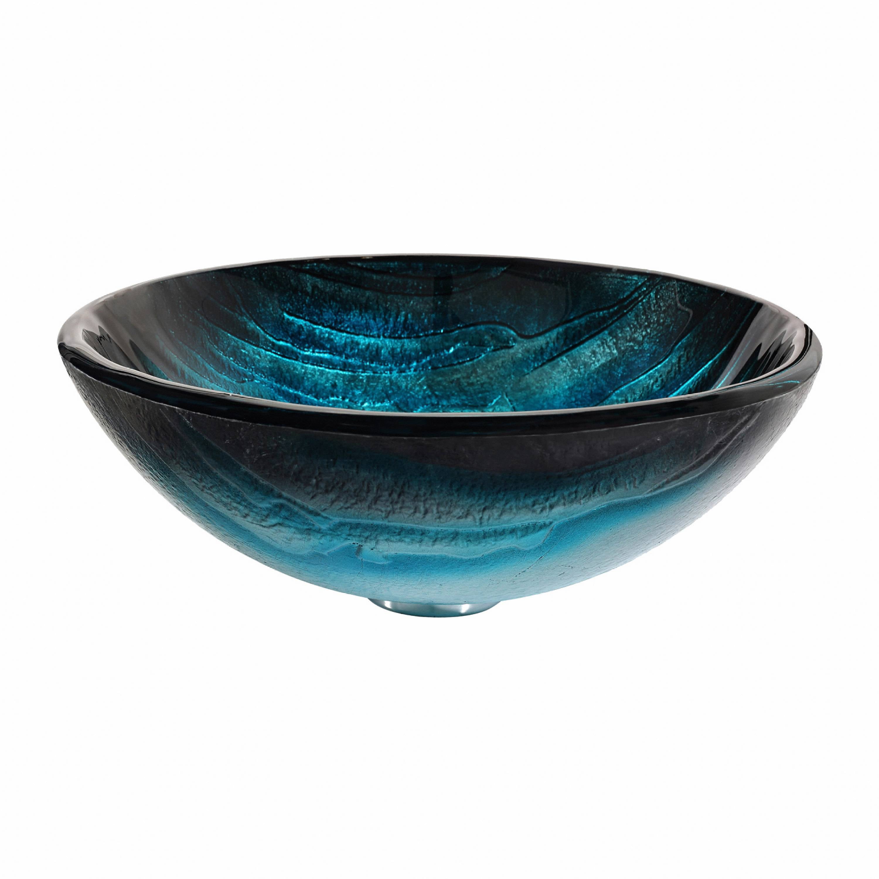 Ladon 17-Inch Blue Tempered Glass Vessel Bathroom Sink