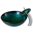 thumbnail image 1 of KRAUS Nature Series Green Glass Bathroom Vessel Sink and Waterfall Faucet Combo Set with Matching Disk and Pop-Up Drain, Chrome Finish, 1 of 8