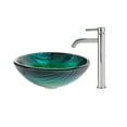 thumbnail image 1 of KRAUS Nei Glass Vessel Sink in Green with Ramus Faucet in Chrome, 1 of 9