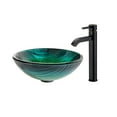 thumbnail image 1 of KRAUS Nei Glass Vessel Sink in Green with Ramus Faucet in Oil Rubbed Bronze, 1 of 9