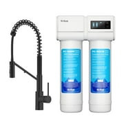 KRAUS Oletto 2-in-1 Commercial Style Pull-Down Single Handle Water Filter Kitchen Faucet in Matte Black with Purita 2-Stage Under-Sink Filtration System