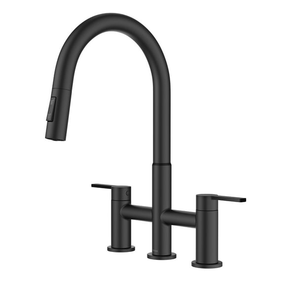 KRAUS Oletto Bridge Kitchen Faucet with Pull-Down Sprayhead in Matte Black