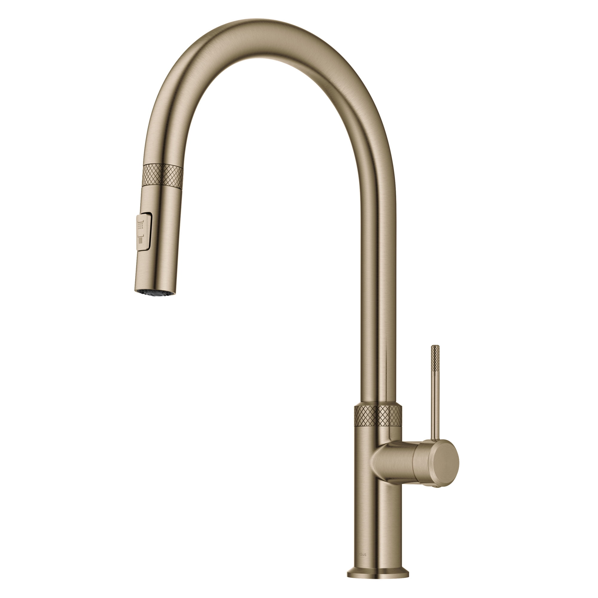 Brushed Gold High-Arc Brass Kitchen Faucet with Pull-Out Spray