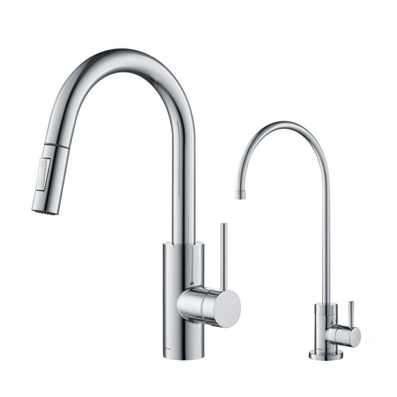 KRAUS Oletto™ Pull-Down Kitchen Faucet and Purita™ Water Filter Faucet Combo in Chrome
