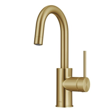 KRAUS Oletto Single Handle Kitchen Bar Faucet with QuickDock Top Mount Assembly in Brushed Brass