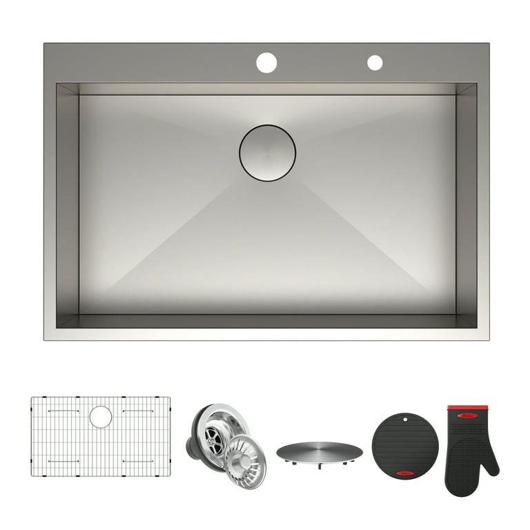 Pax Series 33 in. Drop-In Stainless Steel 2-Hole Single Bowl Kitchen Sink Pax Series 33 in. Drop-In Stainless Steel 2-Hole Single Bowl Kitchen Sink