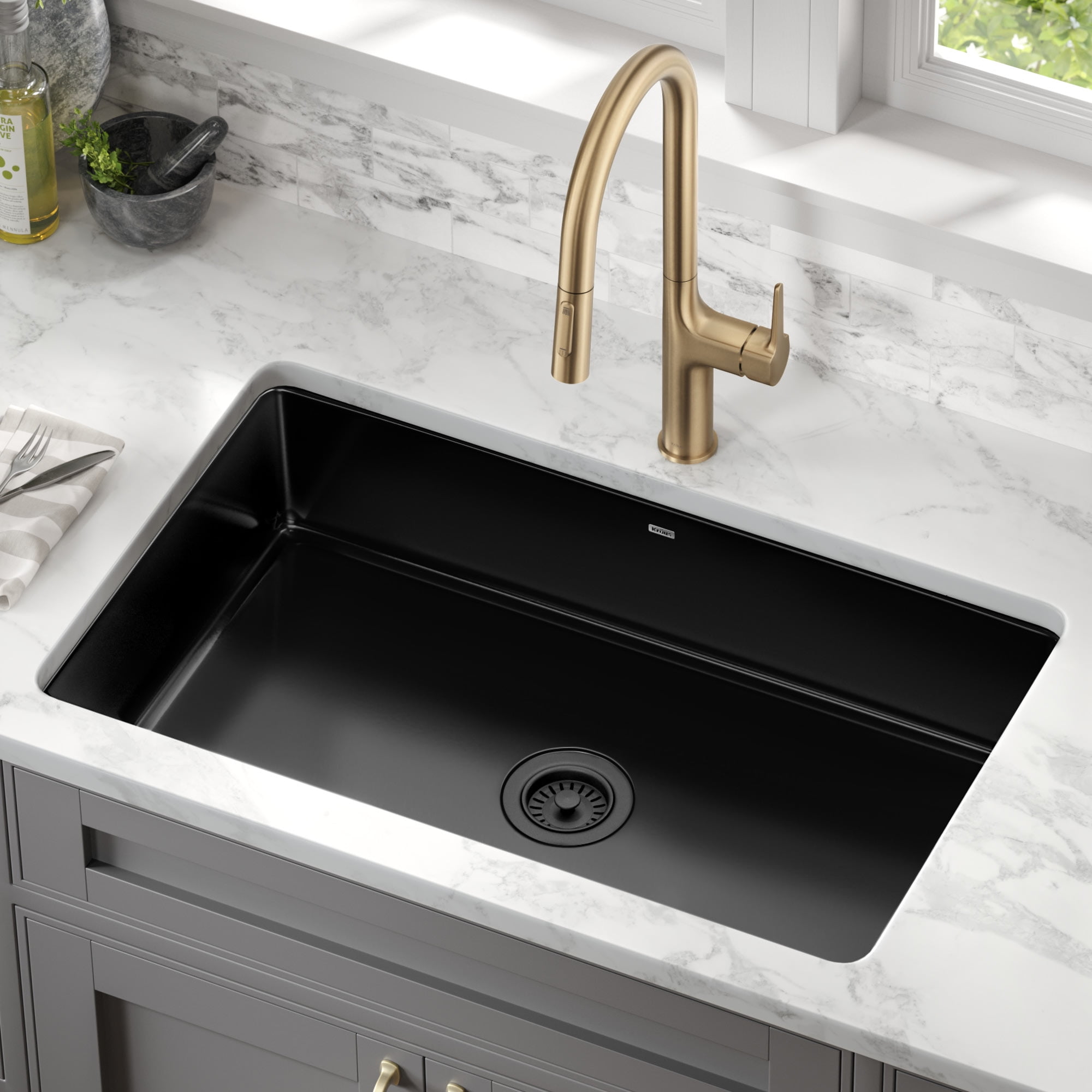 Glossy Black Porcelain Enameled Steel Undermount Kitchen Sink