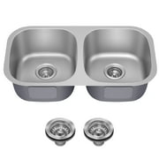 KRAUS Premier 32” Undermount 50/50 Double Bowl 18-Gauge Stainless Steel Kitchen Sink