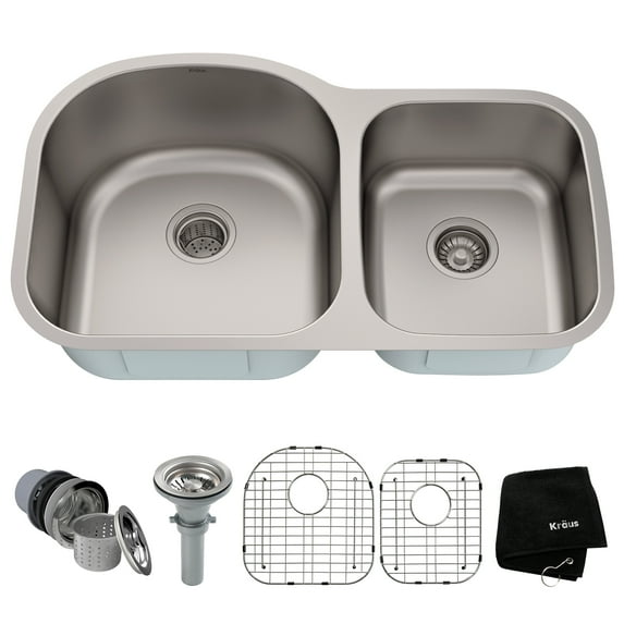 KRAUS Premier 35-inch 16 Gauge Undermount 60/40 Double Bowl Stainless Steel Kitchen Sink