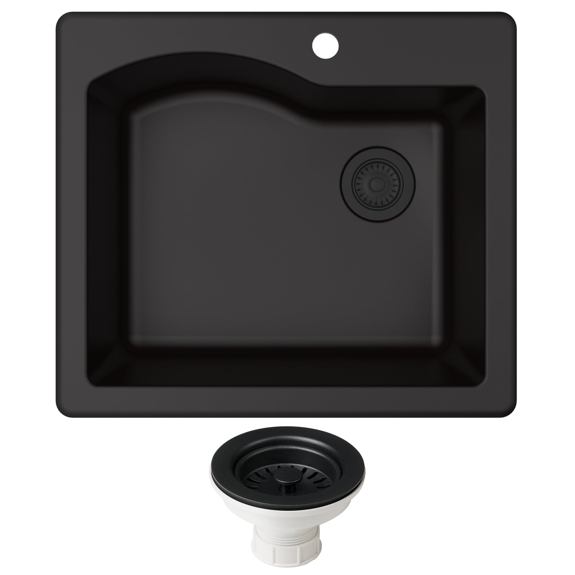 KRAUS Quarza 25 inch Dual Mount Single Bowl Granite Kitchen Sink and Strainer in Black