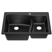 KRAUS Quarza 33  Drop-In / Undermount 60/40 Double Bowl Granite Kitchen Sink in Black