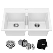 KRAUS  Quarza  33  Granite Drop In / Undermount 50/50 Double Bowl White Kitchen Sink