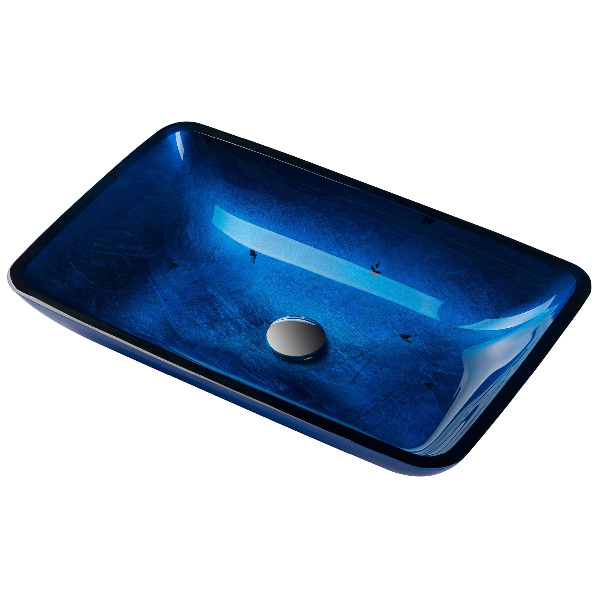Fire-Blue Rectangular Tempered Glass Vessel Bathroom Sink