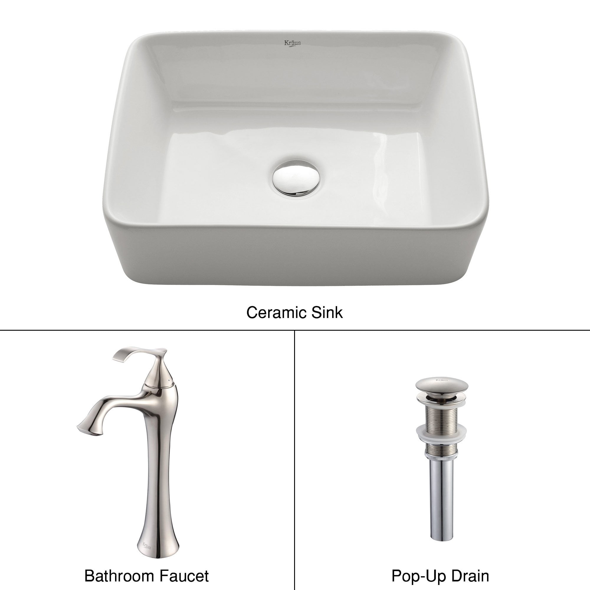 KRAUS Rectangular Ceramic Vessel Sink in White with Ventus Faucet in ...
