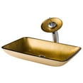 thumbnail image 1 of KRAUS Rectangular Gold Glass Bathroom Vessel Sink and Waterfall Faucet Combo Set with Matching Disk and Pop-Up Drain, Chrome Finish, 1 of 7