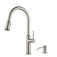 thumbnail image 1 of KRAUS Sellette™ Single Handle Pull Down Kitchen Faucet with Deck Plate and Soap Dispenser in all-Brite™ Spot Free Stainless Steel Finish, 1 of 11