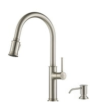 KRAUS Sellette™ Single Handle Pull Down Kitchen Faucet with Deck Plate and Soap Dispenser in all-Brite™ Spot Free Stainless Steel Finish
