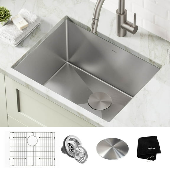 KRAUS Standart PRO™ 24” Undermount 16 Gauge Stainless Steel Single Bowl Laundry Utility Sink