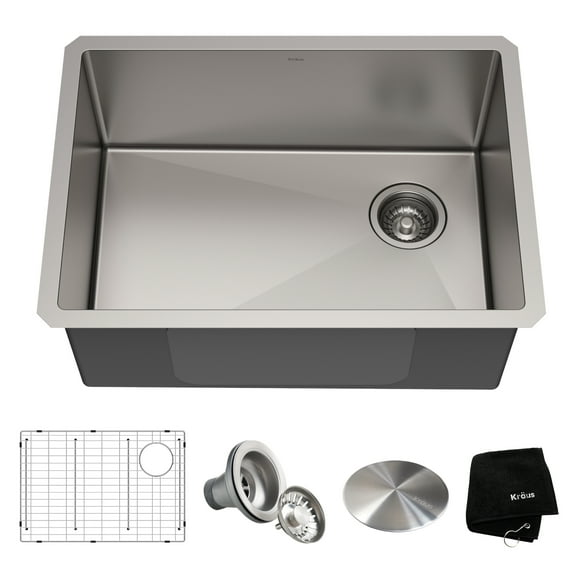 KRAUS Standart Pro 25" Undermount Single Bowl 16 Gauge Stainless Steel Kitchen Sink