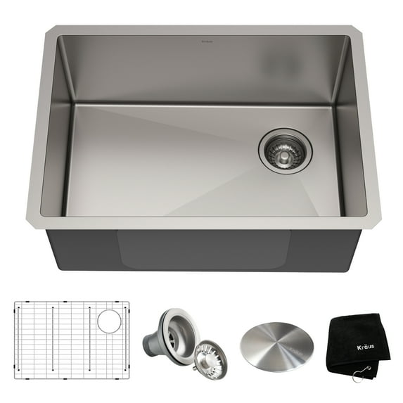 KRAUS Standart Pro 25" Undermount Single Bowl 16 Gauge Stainless Steel Kitchen Sink