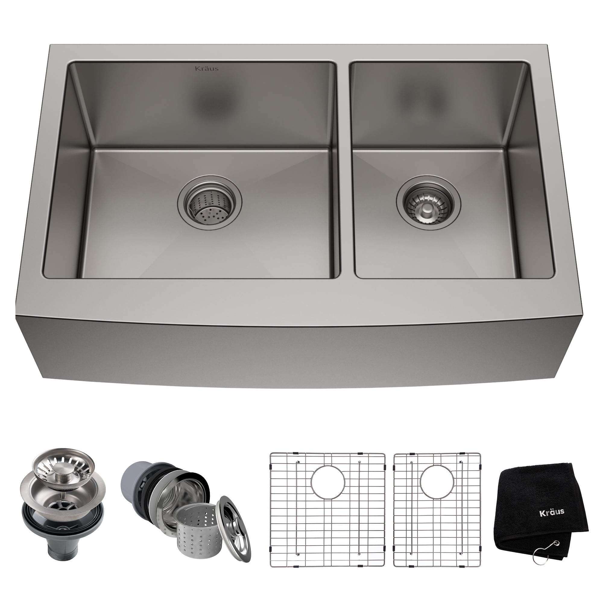 33-Inch Satin Stainless Steel Double Bowl Farmhouse Sink