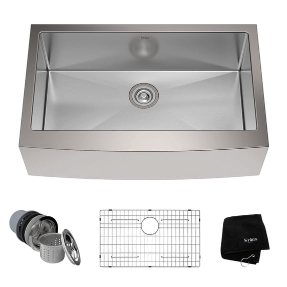 KRAUS Standart Pro 33" Apron Front Farmhouse 16 Gauge Single Bowl Stainless Steel Kitchen Sink
