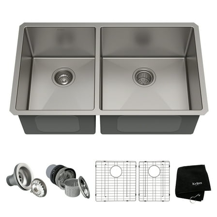 KRAUS Standart Pro 33" Undermount 60/40 Double Bowl 16 Gauge Stainless Steel Kitchen Sink