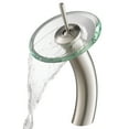 thumbnail image 1 of KRAUS Tall Waterfall Bathroom Faucet for Vessel Sink with Clear Glass Disk, Satin Nickel Finish, 1 of 10