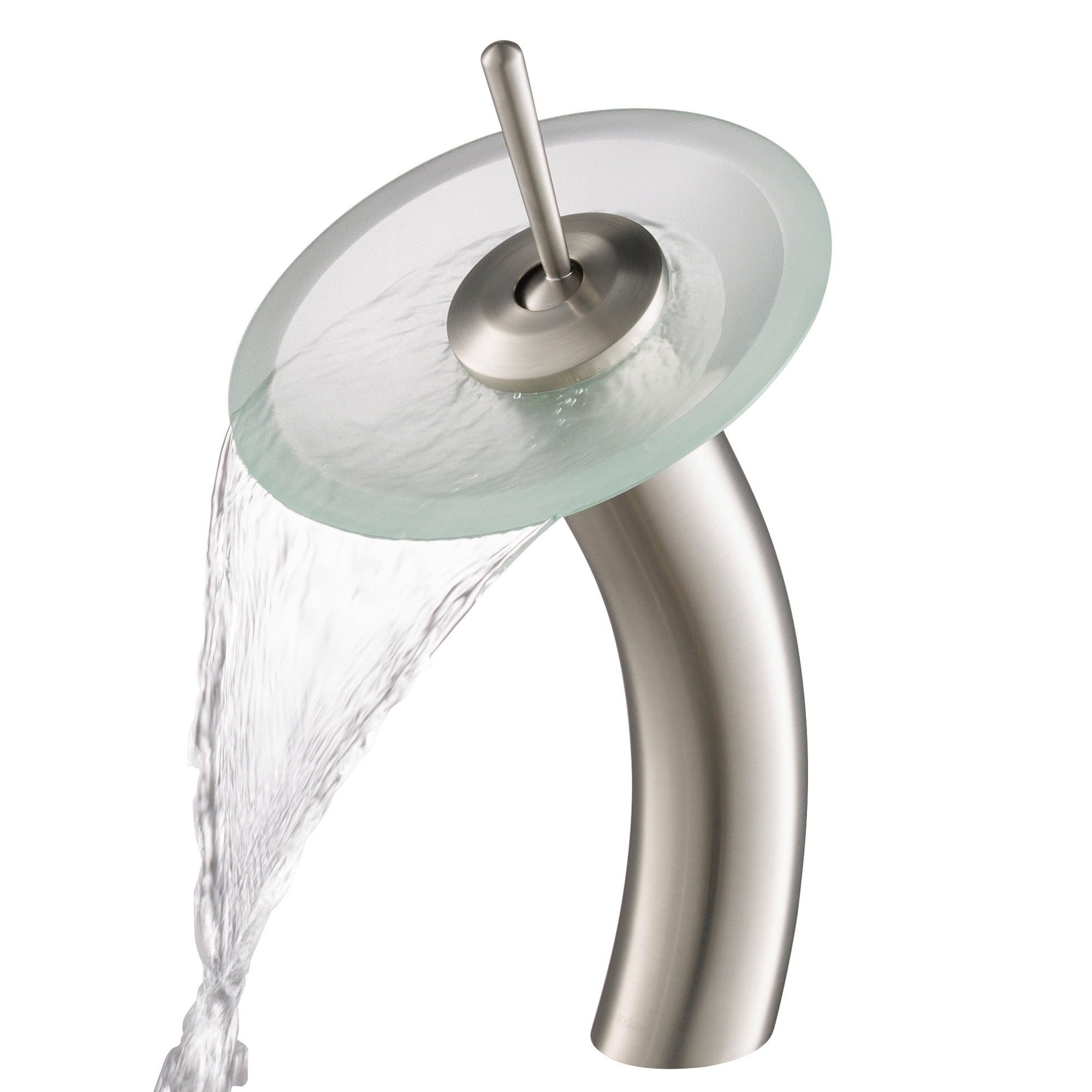 KRAUS Tall Waterfall Bathroom Faucet for Vessel Sink with Frosted Glass Disk, Satin Nickel ...