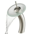 thumbnail image 1 of KRAUS Tall Waterfall Bathroom Faucet for Vessel Sink with Frosted Glass Disk, Satin Nickel Finish, 1 of 10