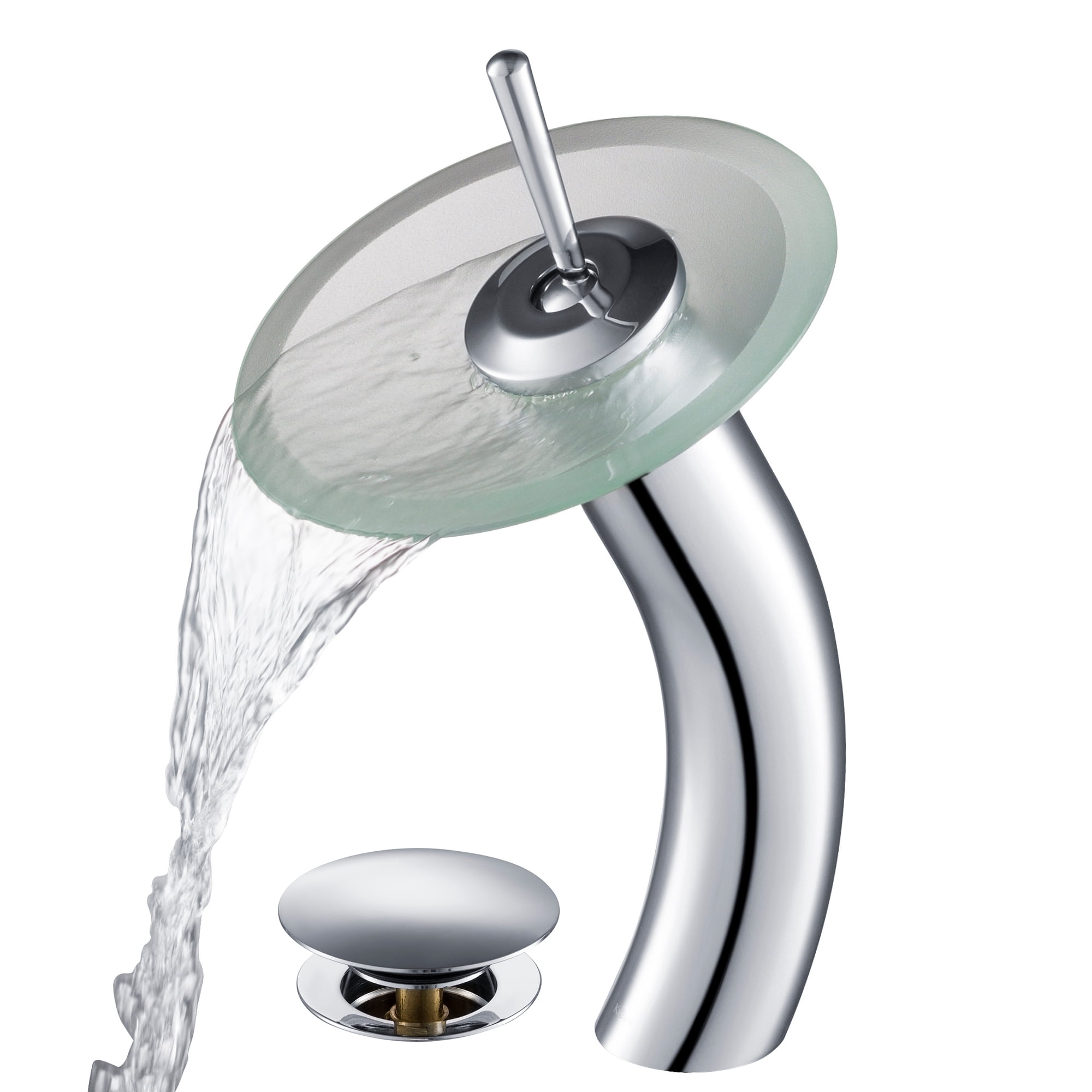 KRAUS Tall Waterfall Bathroom Faucet for Vessel Sink with Frosted Glass ...