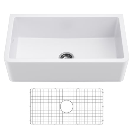 KRAUS Turino 33 Farmhouse Reversible Apron Front Fireclay Single Bowl Kitchen Sink in Matte White