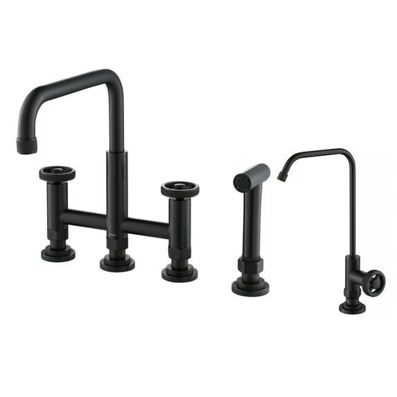 KRAUS Urbix Industrial Bridge Kitchen Faucet and Water Filter Faucet Combo in Matte Black