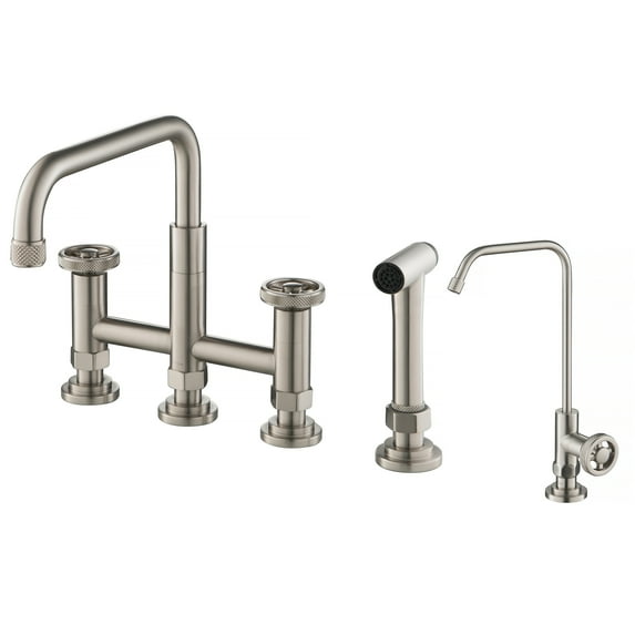 KRAUS Urbix Industrial Bridge Kitchen Faucet and Water Filter Faucet Combo in Spot Free Stainless Steel