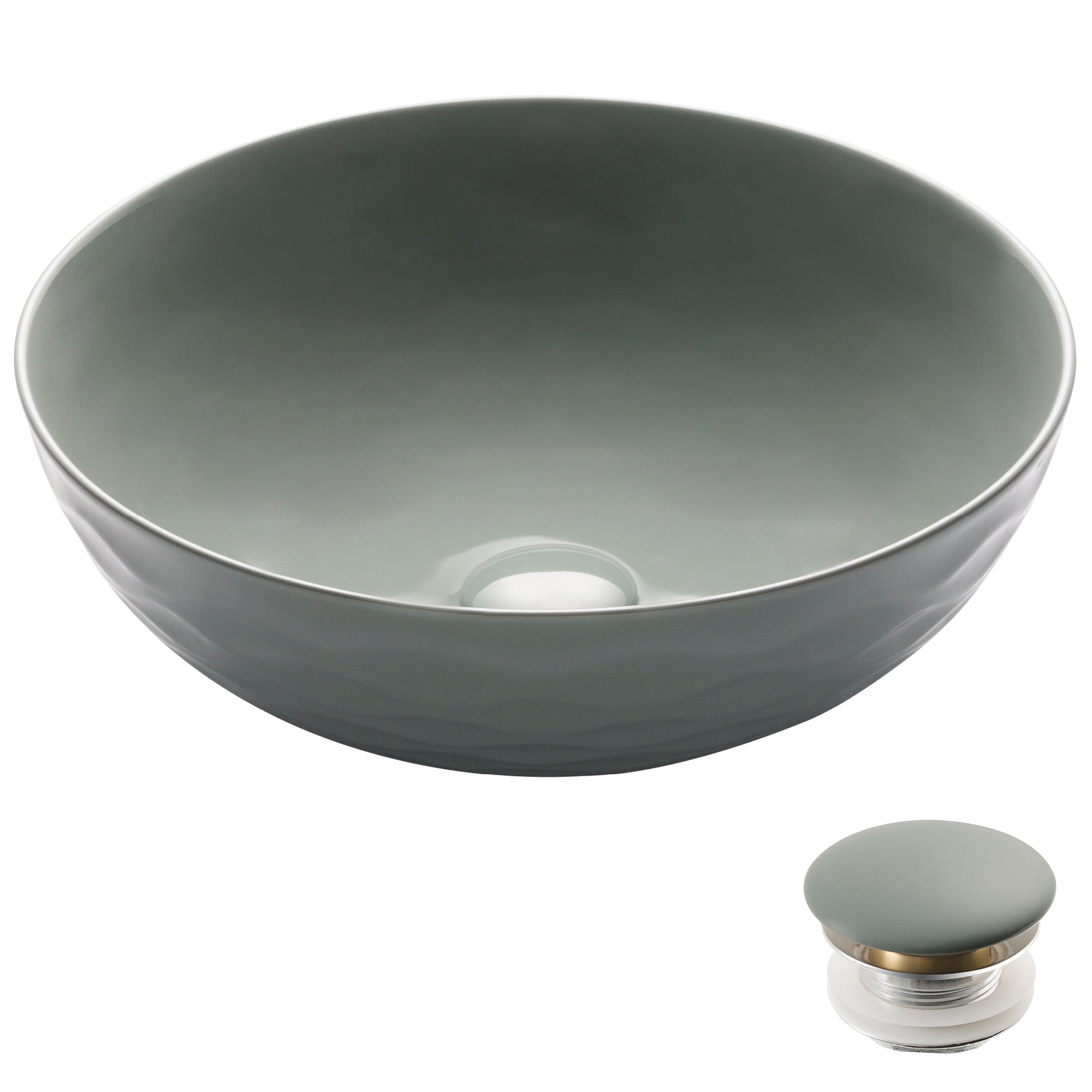 KRAUS Viva Round Gray Porcelain Ceramic Vessel Bathroom Sink with Pop ...
