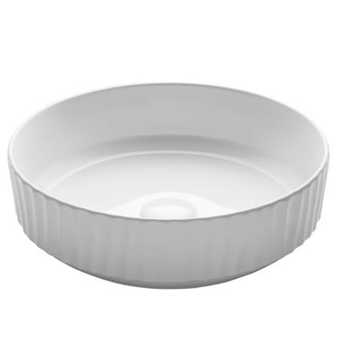 KRAUS Viva Round White Porcelain Ceramic Vessel Bathroom Sink, 15 3/4 in. D x 4 3/4 in. H