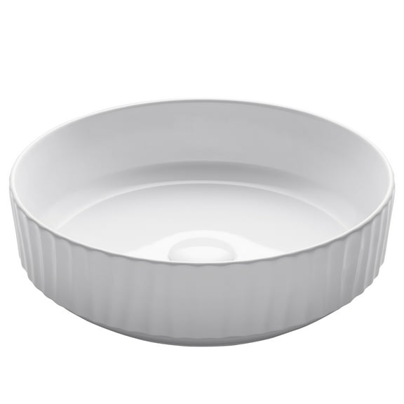 KRAUS Viva Round White Porcelain Ceramic Vessel Bathroom Sink, 15 3/4 in. D x 4 3/4 in. H