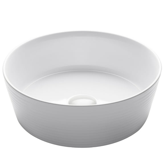 KRAUS Viva Round White Porcelain Ceramic Vessel Bathroom Sink, 15 3/4 in. D x 5 3/8 in. H