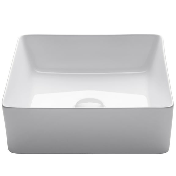 KRAUS Viva Square White Porcelain Ceramic Vessel Bathroom Sink, 15 5/8 in. L x 15 5/8 in. W x 5 1/8 in. H