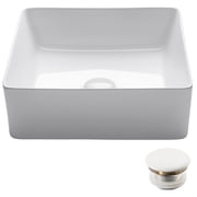 KRAUS Viva Square White Porcelain Ceramic Vessel Bathroom Sink with Pop-Up Drain, 15 5/8 in. L x 15 5/8 in. W x 5 1/8 in. H