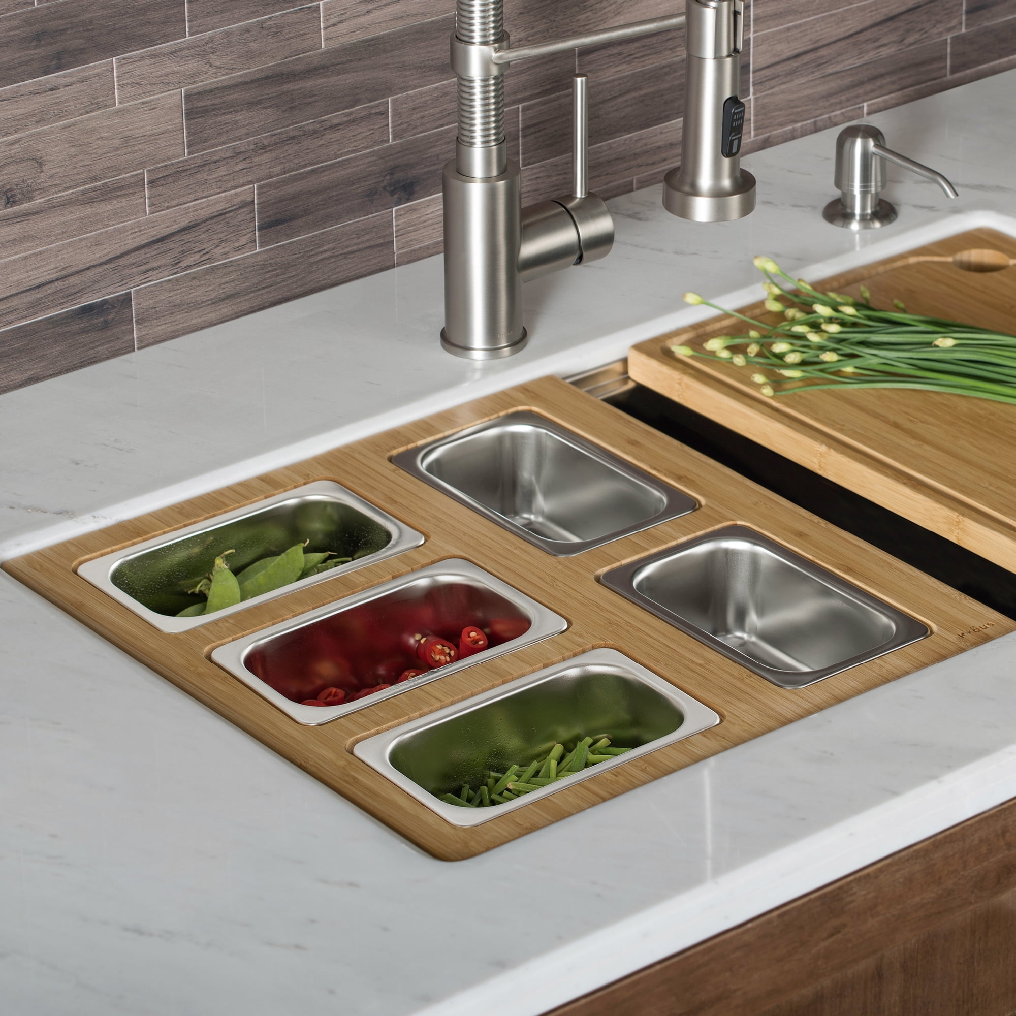 Kraus KRAUS Workstation Kitchen Sink Solid Bamboo Cutting Board/Serving Board Size: 17 W x 23 L