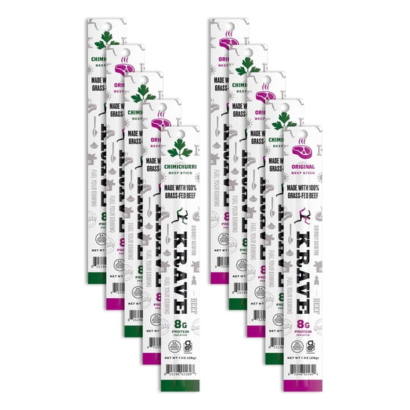 KRAVE All-Natural Beef Sticks | 8g Protein, Gluten-Free, No Artificial Ingredients | Premium 100% Grass-Fed Beef Snack | High Protein, Low Sugar, Keto-Friendly, On-the-Go Jerky Stick | Original and C