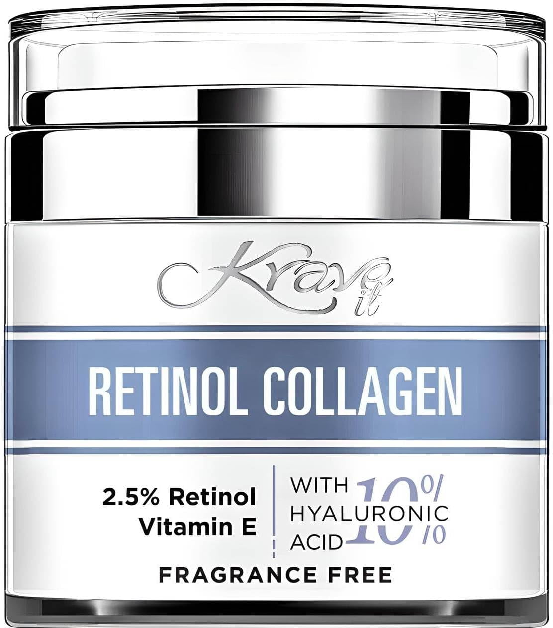 KRAVE IT Retinol Face Cream, Fragrance Free Moisturizer for Aging Skin with Hyaluronic Acid, Anti Aging Night Cream for Woman. -1.7 oz (Made in USA)