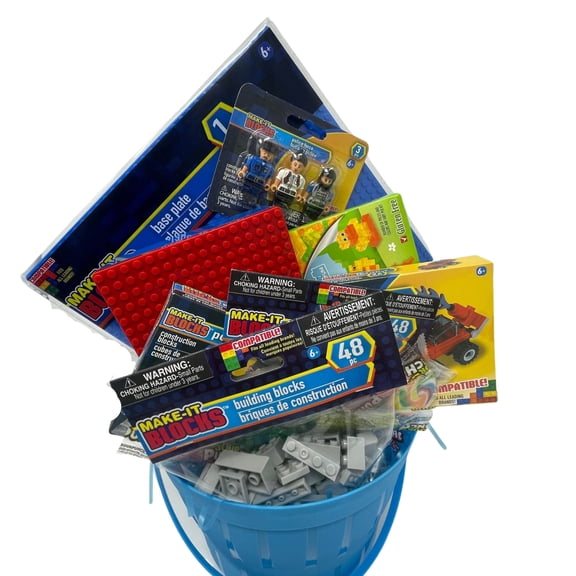 KRE Police Building Block Easter Gift Blue Basket Build Your Own Creative Play Building Blocks Set Decoration Party Favor Surprise Prize Carnival Classroom Rewards Fillers Fun Birthday Party Set of 1