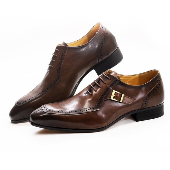 KRE Prime Men Luxury Leather Dress Formal Shoes Brown Black Lace Up Buckle Pointed Toe Oxford