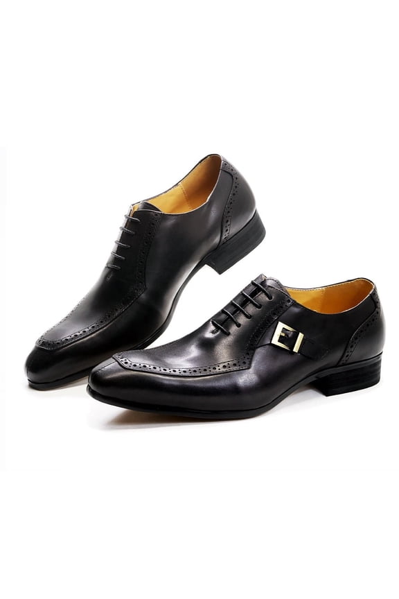 KRE Prime Men Luxury Leather Dress Formal Shoes Brown Black Lace Up Buckle Pointed Toe Oxford