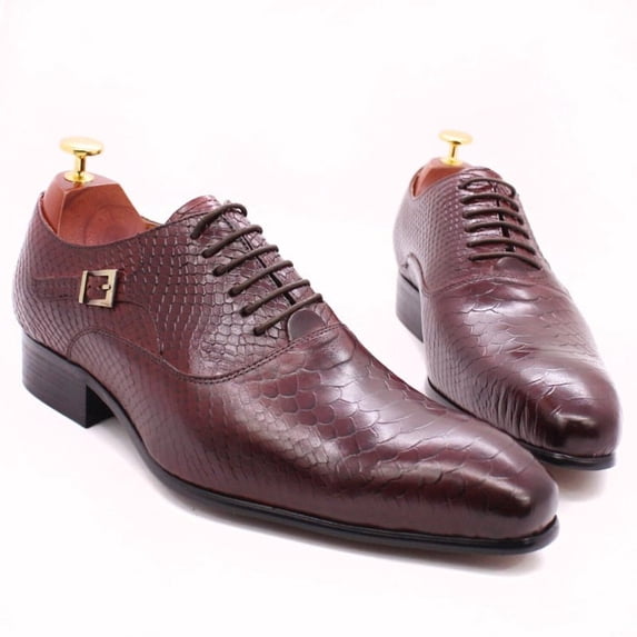 KRE Prime Men Luxury Oxford Snake Skin Prints Classic Style Dress Leather Shoes